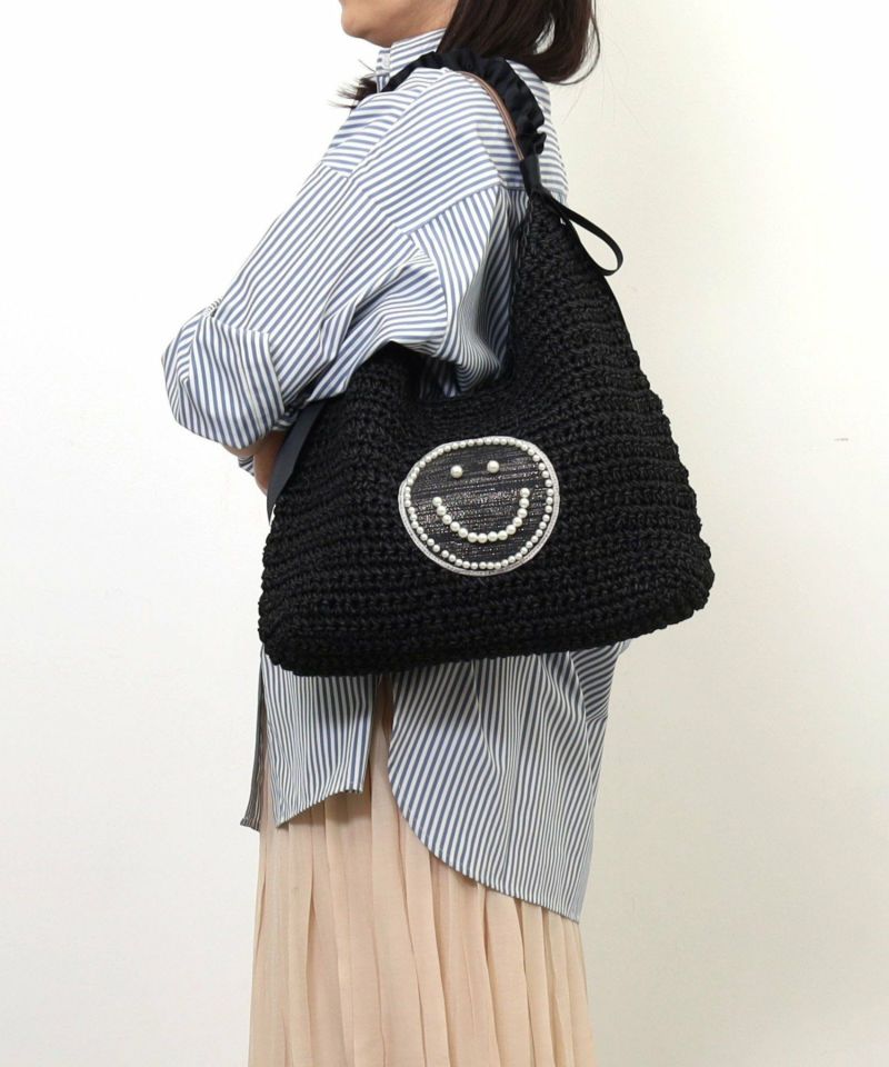 SMILEY 珍珠刺繡荷葉邊提手紙籃袋